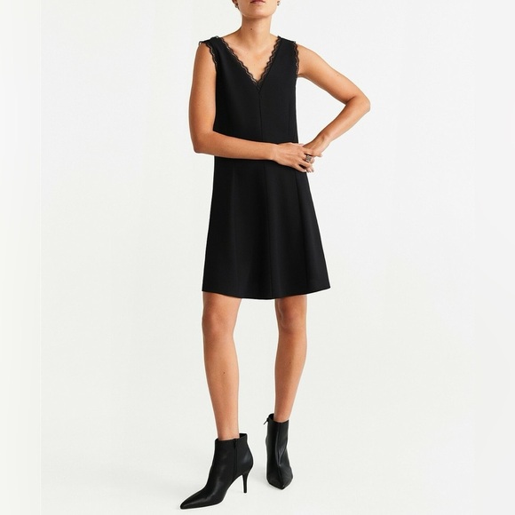 NWT Mango Basics Fit and Flare Lace Trim Dress - Picture 1 of 12
